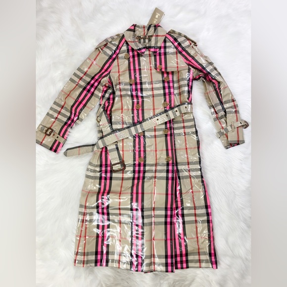 NWT $3690 Burberry Laminated Cotton-blend Gabardine Trench Coat In Pink Multi - Picture 11 of 13